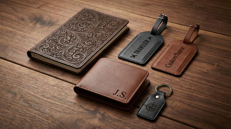 Corte a laser em couro sintético — etiquetas e patches personalizados